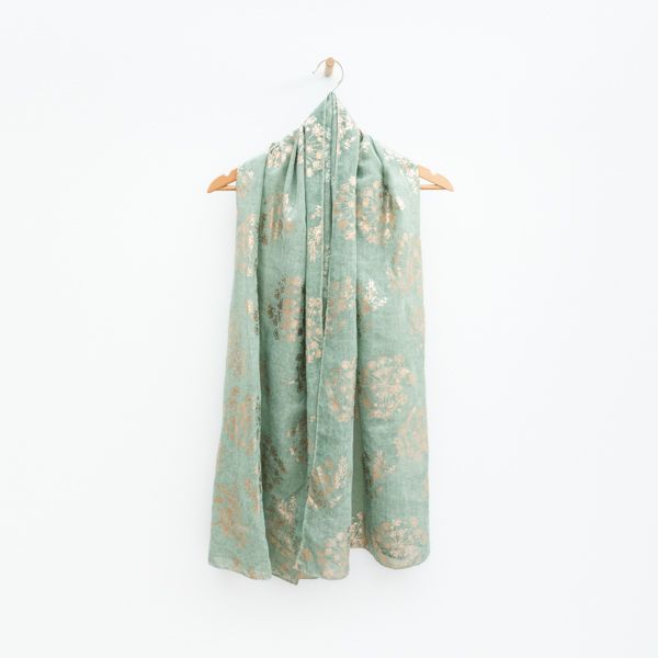 Peace Of Mind Sage Cow Parsley with Foil Recycled Polyester Scarf