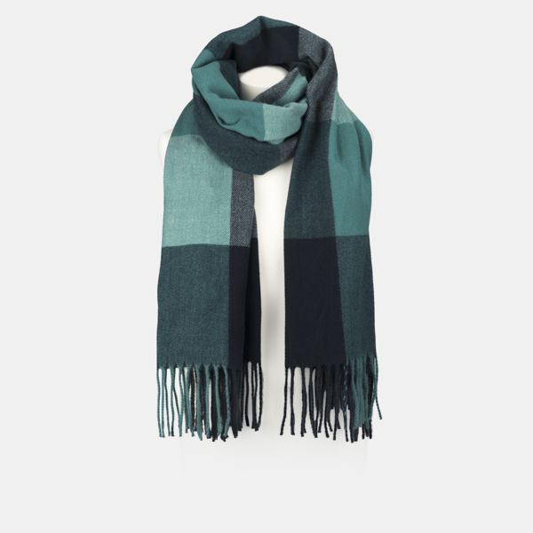 National Trust Navy and Green Woven Check Scarf