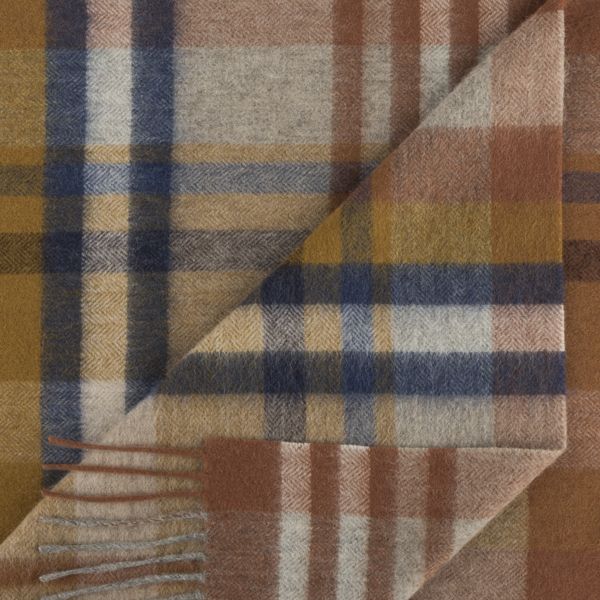 National Trust Rust and Oatmeal Lambswool Woven Checked Scarf