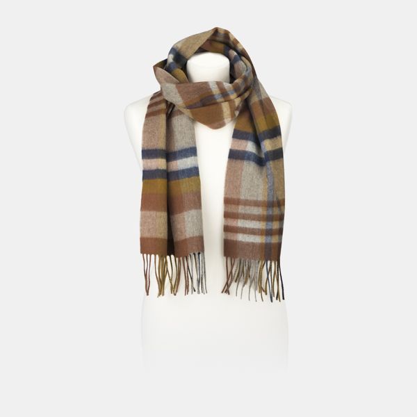 National Trust Rust and Oatmeal Lambswool Woven Checked Scarf