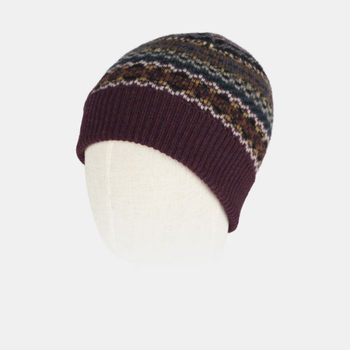 National Trust Fairisle Knit Burgundy Hat