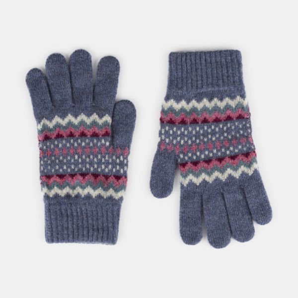 National Trust Fairisle Knit Blue and Pink Gloves