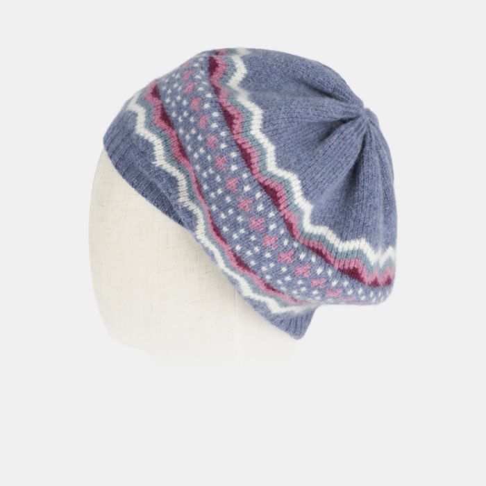 National Trust Fairisle Knit Blue and Pink Beret