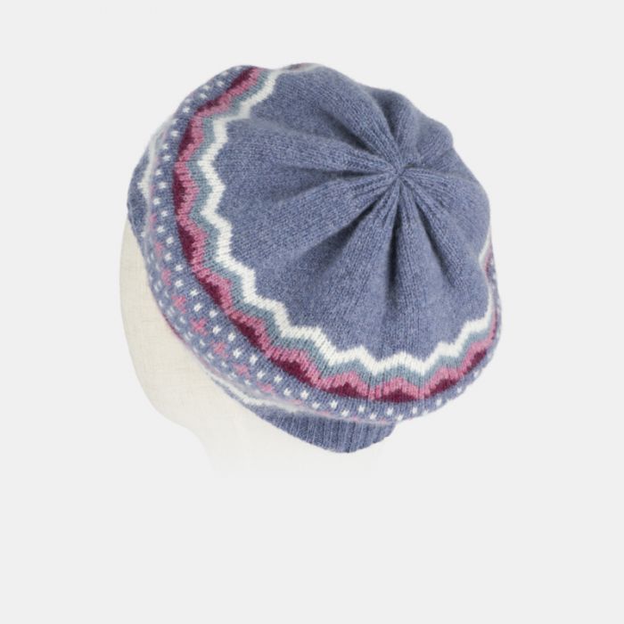 National Trust Fairisle Knit Blue and Pink Beret