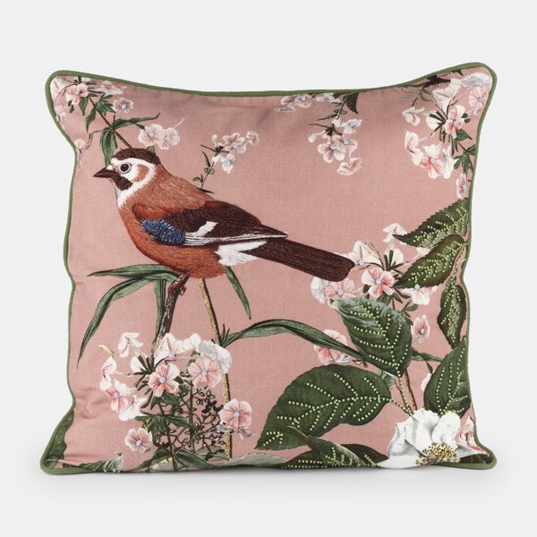 National Trust Embroidered Bird Cushion