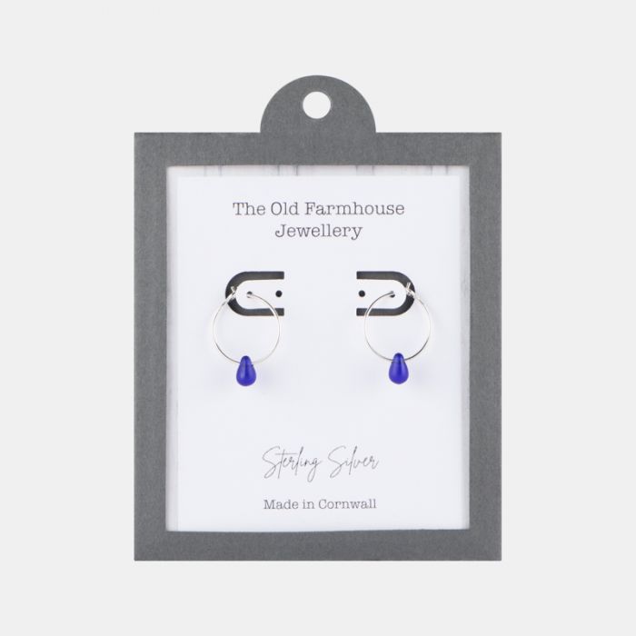 The Old Farmhouse Jewellery Cobalt Blue Teardrop Sterling Silver Hoop Earrings