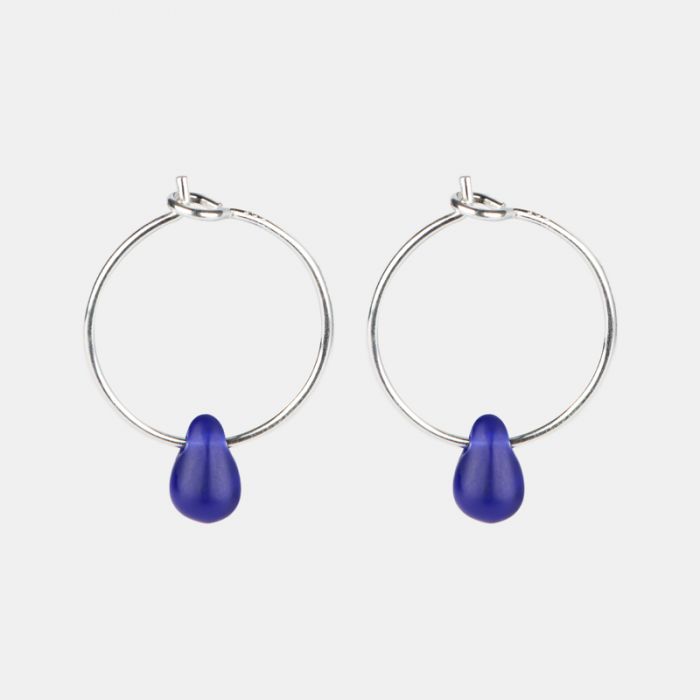 The Old Farmhouse Jewellery Cobalt Blue Teardrop Sterling Silver Hoop Earrings