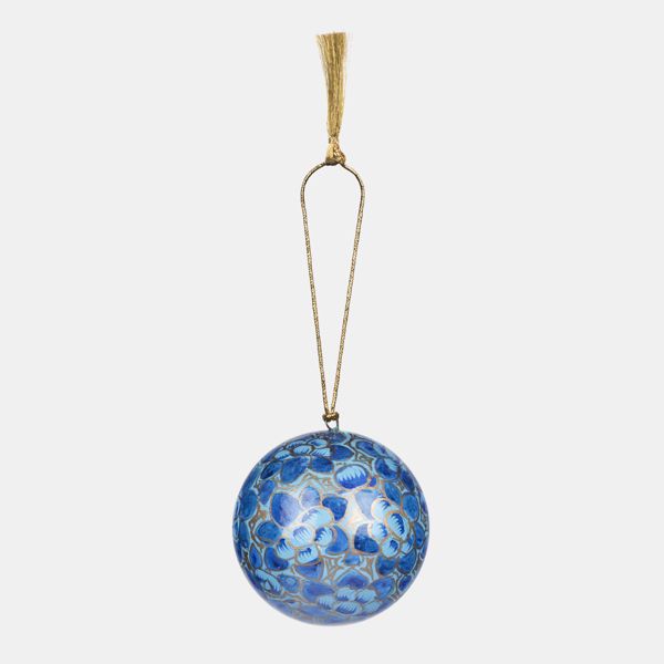 Blue Papier Mache Baubles, Set of 6