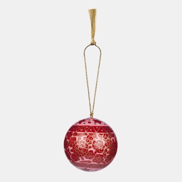 Red Papier Mache Baubles, Set of 6