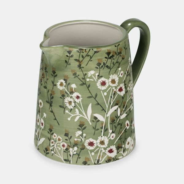 Stoneware Jug, Green Wild Daisy