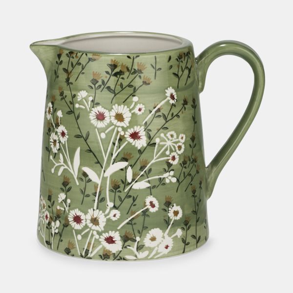 Stoneware Jug, Green Wild Daisy