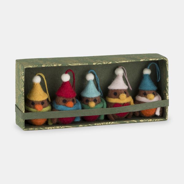 Namaste Hanging Felt Mini Robins, Set of 5