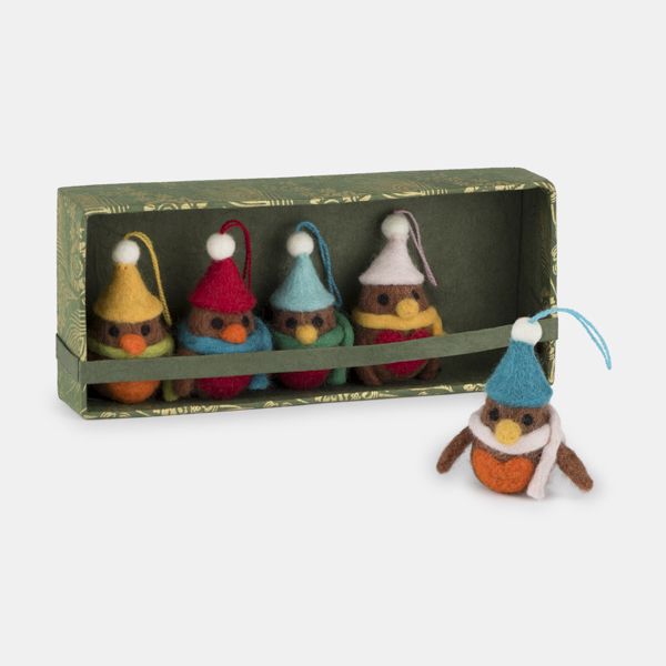 Namaste Hanging Felt Mini Robins, Set of 5