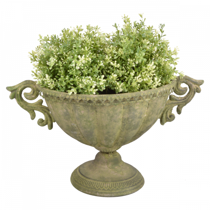 Aged Metal Green Urn Oval