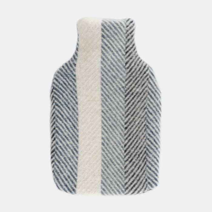 Tweedmill Hot Water Bottle with Cover, Fishbone Blue Stripe