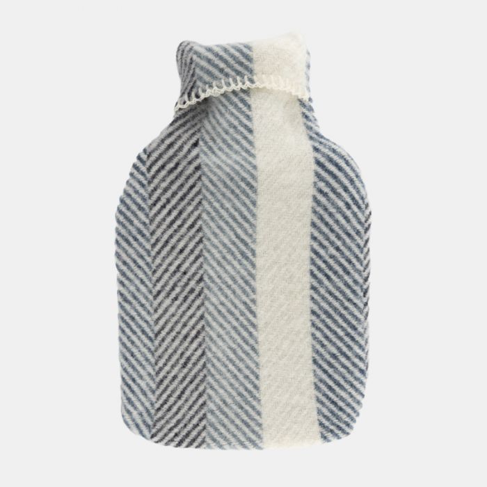 Tweedmill Hot Water Bottle with Cover, Fishbone Blue Stripe