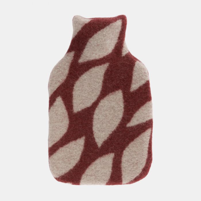 National Trust Hot Water Bottle with Cover, Jacquard Leaves Red