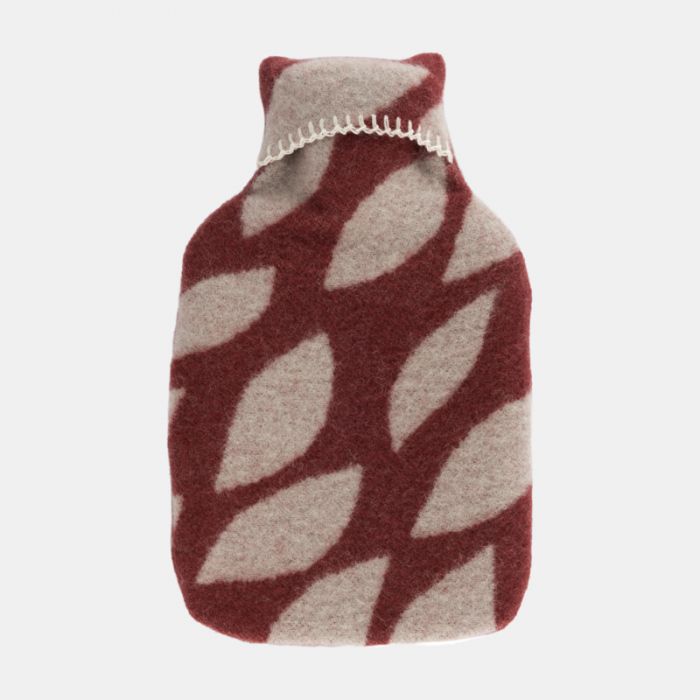 National Trust Hot Water Bottle with Cover, Jacquard Leaves Red