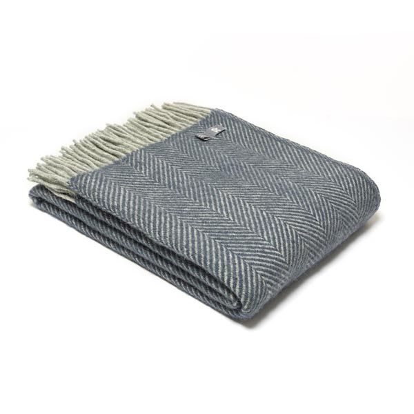 Wool Fishbone Throw in Blue National Trust Shop