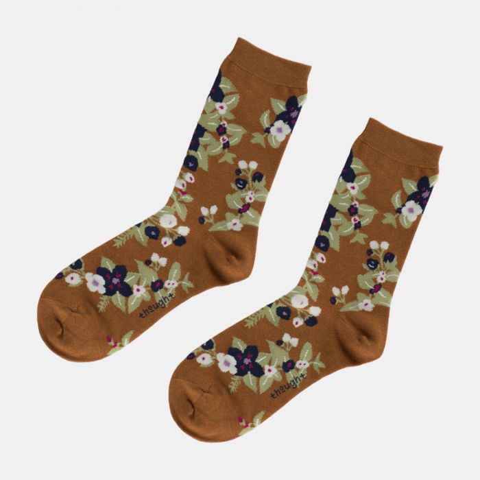 Thought Orange Floral Organic Cotton Socks Size 4-7