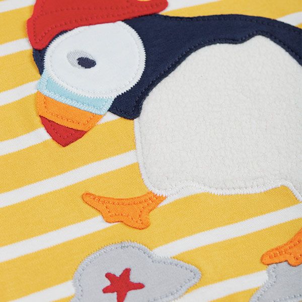 Frugi and National Trust Sid Applique T-Shirt, Paddling Puffins