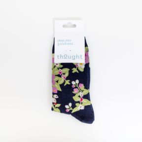 Bamboo Floral Socks, Navy