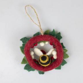 Holly and Mistletoe Bee Wreath, Hanging Decoration