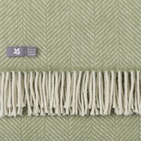 National Trust Fishbone Wool Throw, Fern Green