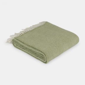 National Trust Fishbone Wool Throw, Fern Green