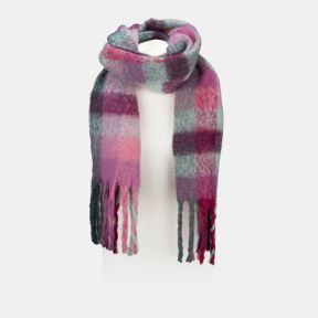 National Trust Brushed Check Scarf, Teal and Pink