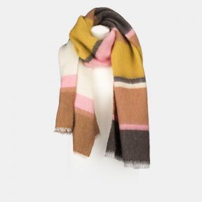 National Trust Tan, Ochre and Pink Wide Stripe Scarf