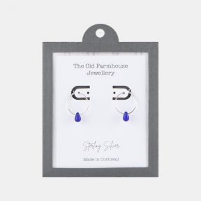 The Old Farmhouse Jewellery Cobalt Blue Teardrop Sterling Silver Hoop Earrings