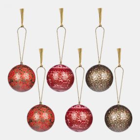 Red Papier Mache Baubles, Set of 6