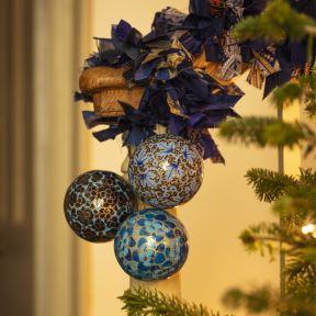 Blue Papier Mache Baubles, Set of 6