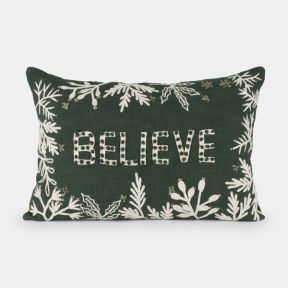 Green Believe Cotton Embroidered Cushion