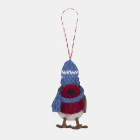 Namaste Robin with Knitted Hat Hanging Decoration