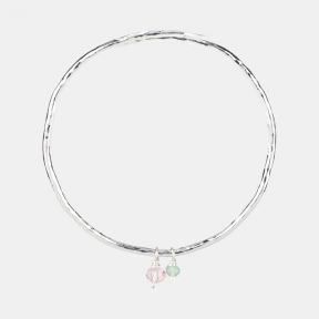 Just Trade Silver Plated Green and Rose Bead Bangle