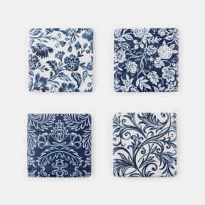 Blue Floral Coasters, Set of 4