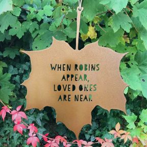 Metal Maple leaf Ornament, When Robins Appear Quote