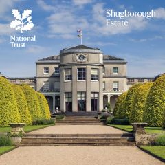 A square National Trust guidebook cover with Shugborough Hall on the front cover