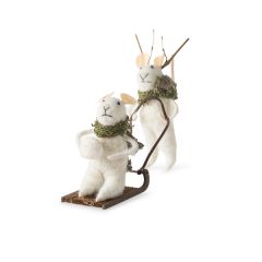 Wool Mice with Wooden Sleigh Ornament