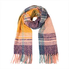 Boucle Multi Check Scarf, Navy/Rose