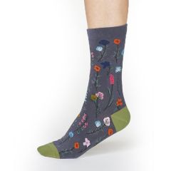 Thought Organic Cotton Grey Floral Socks, Size 4-7