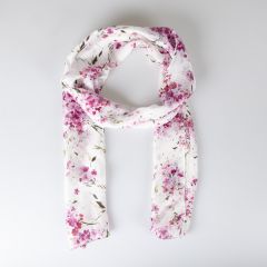 Bright Pink Blossom Print Silk Scarf