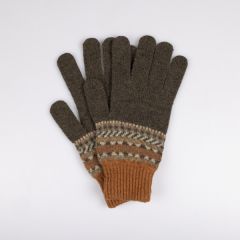Fairisle Knit Gloves, Khaki and Mustard