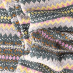 Fairisle Knit Scarf, Green and Pink