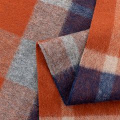 National Trust Lambswool Checked Scarf, Navy and Rust