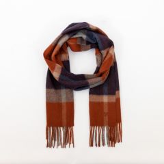 National Trust Lambswool Checked Scarf, Navy and Rust
