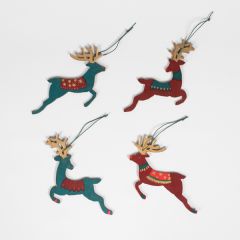 Wooden Reindeer Hanging Decorations, Set of 4