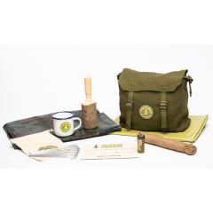 Den Kit in an olive green bag with a lighter green card band around it and a photo of a den